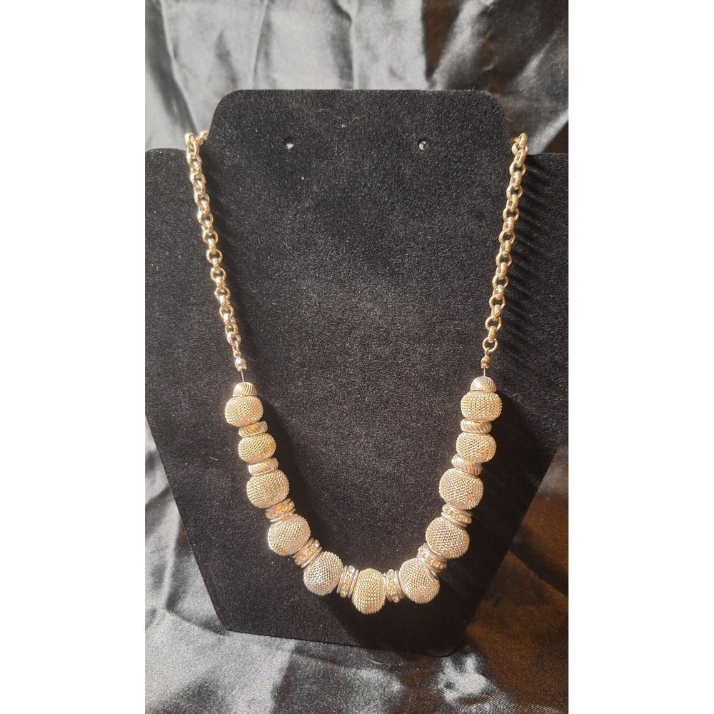 TRIFARI - Vintage Vintage Mesh Beaded Silver Tone & Crystal Necklace Adjustable